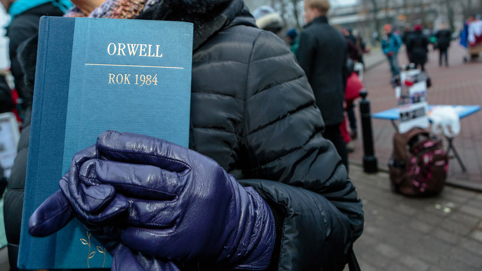 Orwell's novel at a recent protest; links to news story