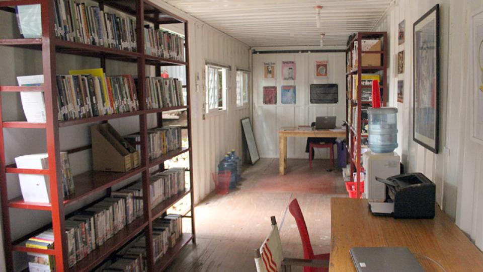 Ugandan Poetry Library interior; links to news story