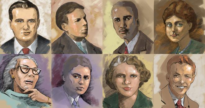 Watercolor portraits of authors featured in Lost Writers of the Plains; links to news story