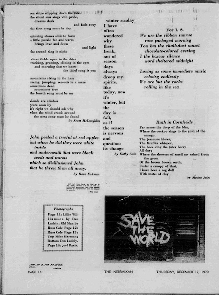 A page of poetry from The Daily Nebraskan, 1970