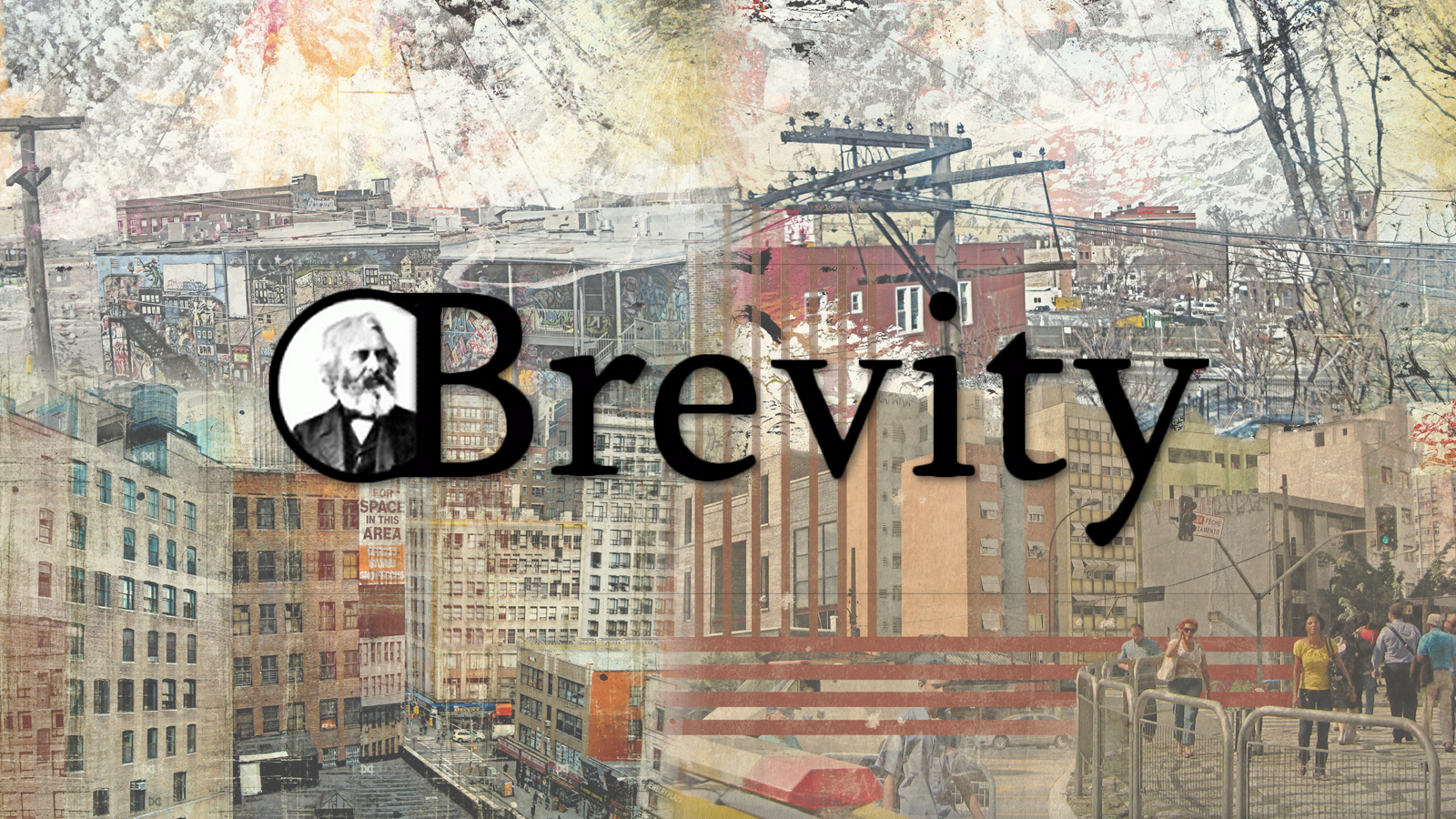 Composite image of urban scenes and art behind the Brevity magazine logo; links to news story