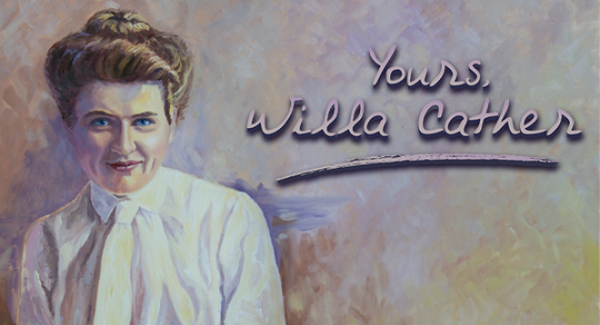 Watercolor painting of Willa Cather Yours, Willa Cather in cursive text; links to news story