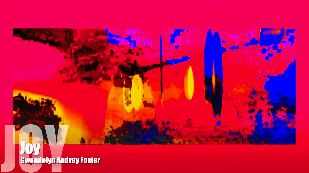 Abstract red, blue and yellow in a screenshot from Foster's film JOY