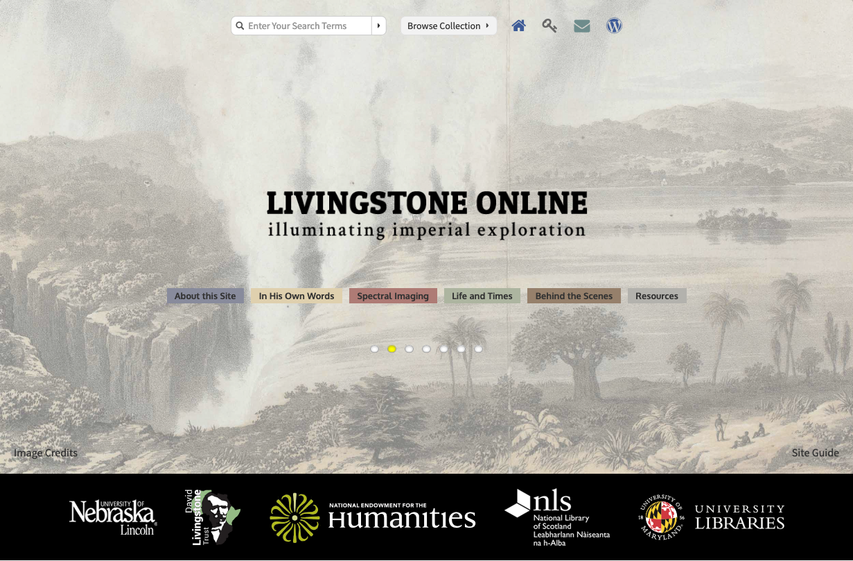 Screenshot of Livingstone Online home page
