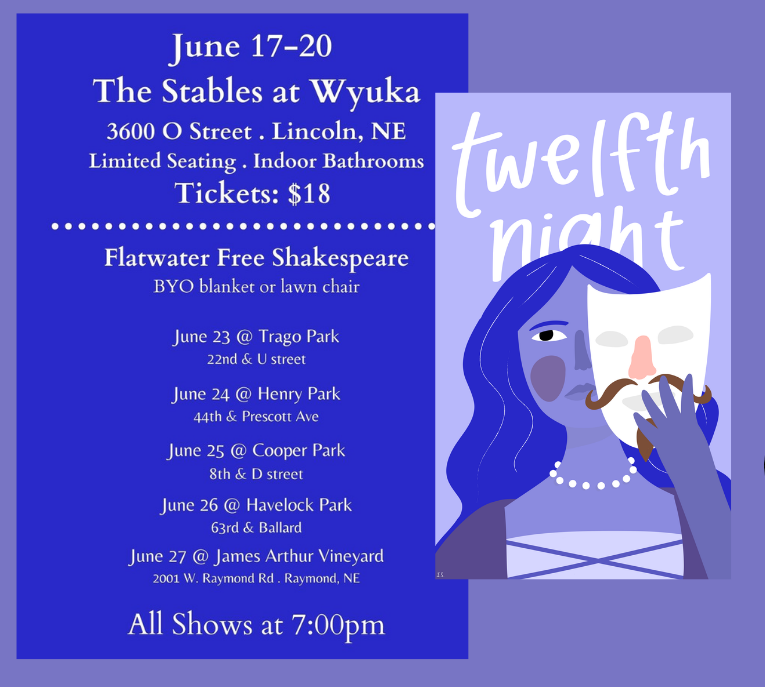 Poster for Flatwater's Twelfth Night performances