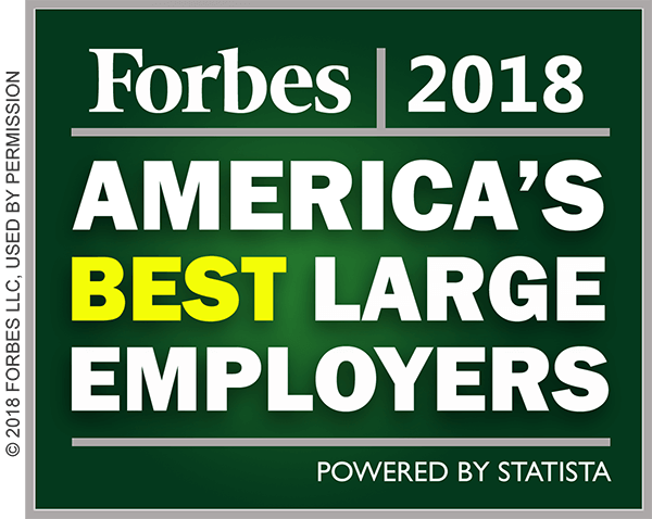 Forbes Best Large Employers 2018 badge.